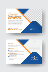 Business postcard or EDDM template Blue and Orange color layout corporate business postcard  design for your business. Corporate, luxury, professional postcard template
