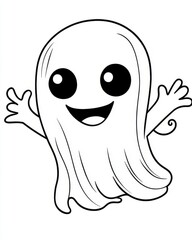 Obraz premium Cute ghost coloring page featuring a friendly spirit with raised hands for children's Halloween fun