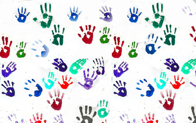 Naklejka premium Hand rainbow print isolated on white background. Color child hand paint