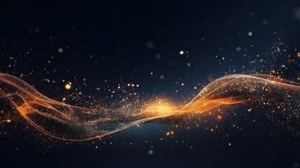 Obraz premium Abstract orange and gold energy waves with particles on dark background. Concept for technology, future, science, and power