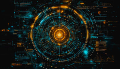 Futuristic space vortex with glowing tech elements