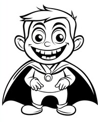 Obraz premium A happy vampire in a cape smiles cheerfully on a simple Halloween coloring page for children