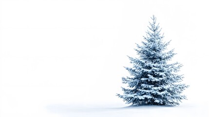 A Single Snow-Covered Pine Tree in a Snowy Field