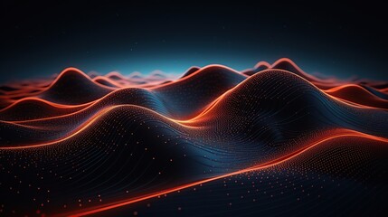 Fototapeta premium Abstract 3D Render of Rolling Hills with Neon Lights and Glowing Particles