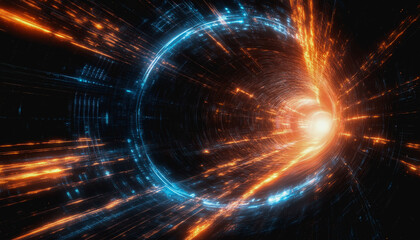Obraz premium Neon cosmic portal with advanced tech circuitry in deep space