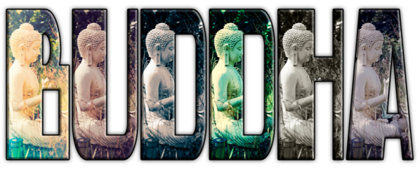 A photo garden buddha converted to the text 'Buddha' on transparent background