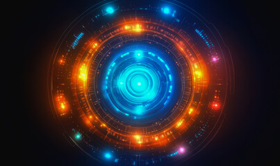 Obraz premium Neon cosmic portal with advanced tech circuitry in deep space