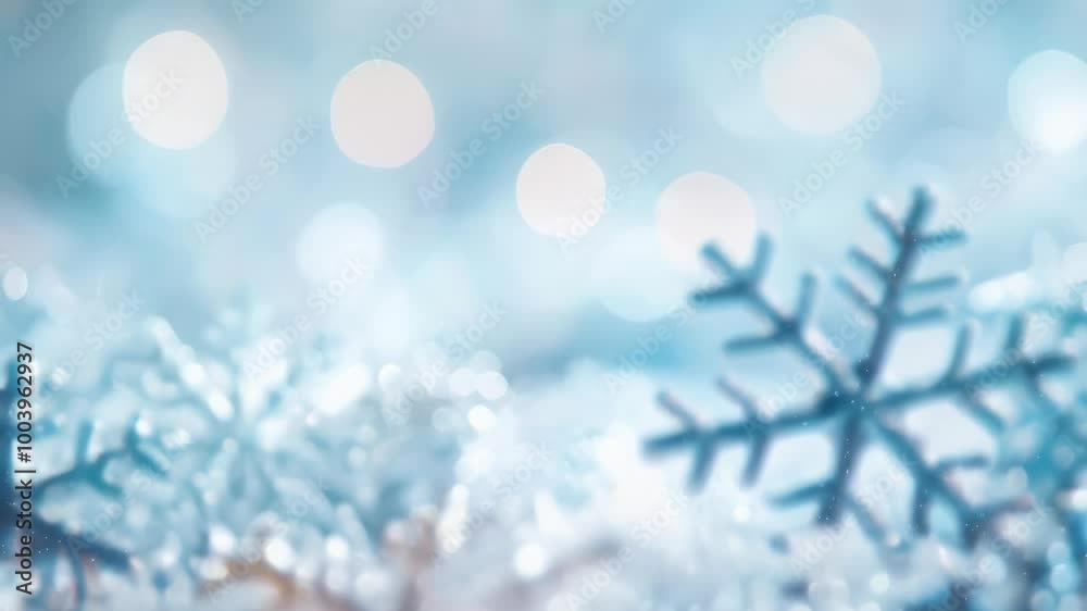 Poster close up of sparkling snowflakes creating a magical christmas background with bokeh. festive blue co