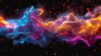 Fototapeta premium Futuristic neon waves and glowing particles in a surreal, cosmic dreamscape of digital energy