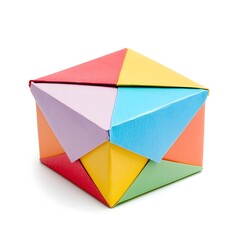 Colorful Origami Box with Lid on White Background