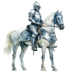 Watercolor Illustration of a Medieval Knight on Horseback.
