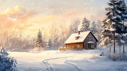 A Cozy Cabin in a Snowy Winter Wonderland