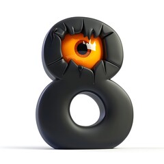 Creepy 3D Halloween Number 8 with Peering Eyes on White Background