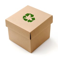 Eco-Friendly Brown Paper Box with Recycle Symbol Isolated on White Background