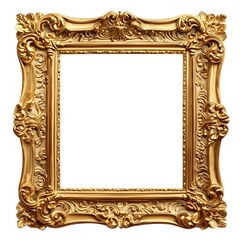 Exquisite Ornate Gold Picture Frame with Intricate Baroque Detailing on White Background