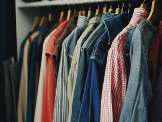 Fototapeta premium Shirts on a rack, ready to wear