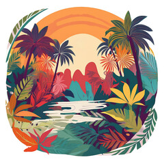 Colorful jungle with different trees, AI generated