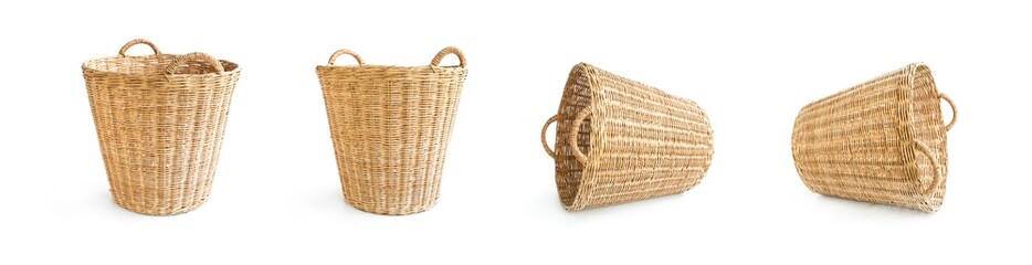 Obraz premium Wicker basket isolated on white background, Handcraft rattan weaving