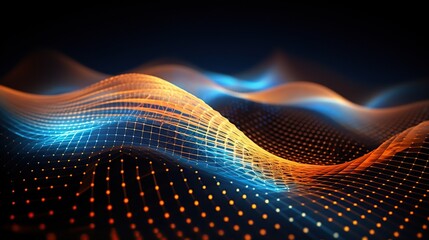 Obraz premium Abstract Digital Waves with Orange and Blue Lights, Futuristic Technology Background