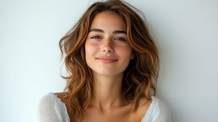 Portrait of a Young Woman with Freckles and a Gentle Smile