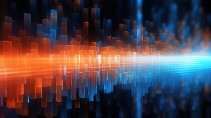 Abstract futuristic background with digital lines and lights in blue and orange