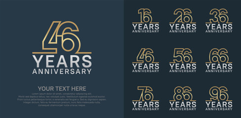 Anniversary logo set vector design, gold and silver color for celebration event
