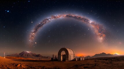 Captivating night scene of a desert landscape with the stunning Milky Way galaxy visible in the starry night sky above  Serene and cosmic scenery