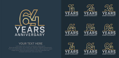 Anniversary logo set vector design, gold and silver color for celebration event