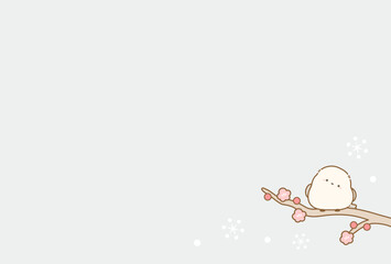 冬のシマエナガと雪と梅のベクターイラスト13