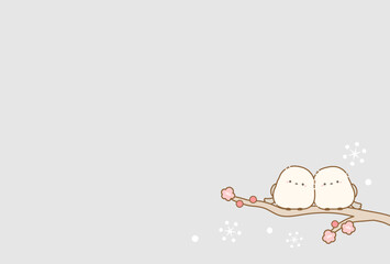 冬のシマエナガと雪と梅のベクターイラスト08