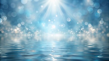 Abstract Blue Water Surface with Sparkling Lights and Rays of Light