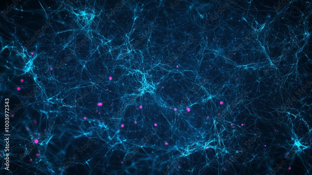 Poster mesmerizing image of vibrant blue glowing lines connecting nodes in a cutting-edge data grid against