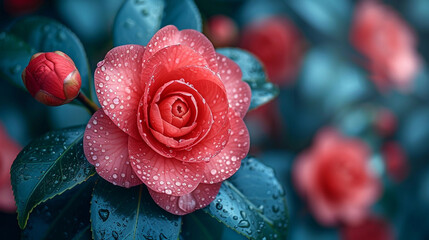 red rose with drops