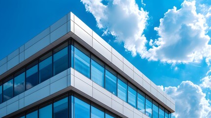 Modern Building Corner with Blue Sky and Clouds.