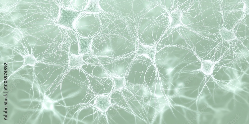 Poster network of neurons transmitting signals in the brain, a representation of the complexity and interco