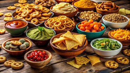Fototapeta premium Colorful Array of Tasty Snacks for Sharing