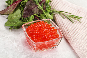 Red caviar in the bowl