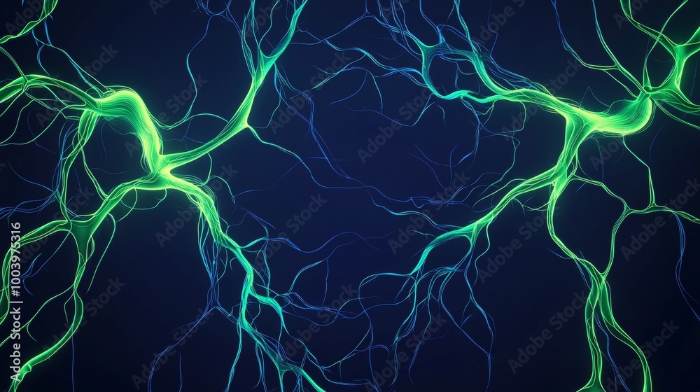 Poster abstract 3d neural network with firing signals, perfect for neuroscience and ai projects