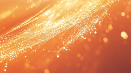 Glowing abstract network on orange background with bokeh, perfect for tech, science, or business concepts. Vibrant colors and dynamic shapes evoke innovation and progress, ideal for design projects