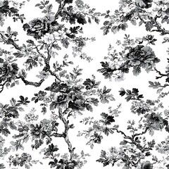 Naklejka premium Bold Toile de Jouy Seamless Floral Pattern Design