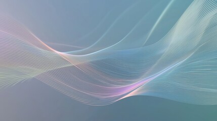 Abstract pastel colored wavy lines are flowing across the screen on a gradient background. This abstract design is great for technology, science and communication related projects