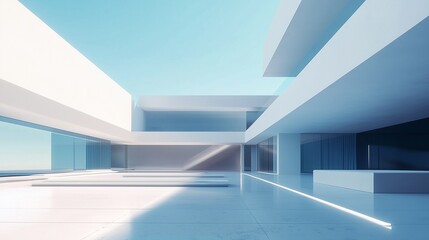 Fototapeta premium Modern building office exterior blue glass architecture perspective view