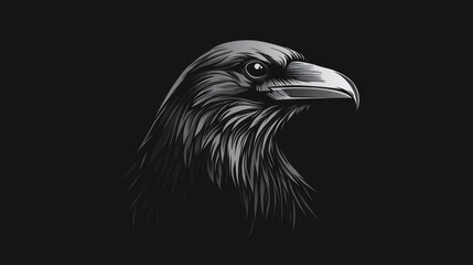 Fototapeta premium A stylized monochrome illustration of a raven's head against a dark background.