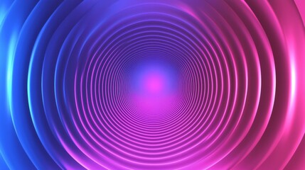 Fototapeta premium Enter a world of mesmerizing light and color with this captivating abstract background. Neon circles glow in a tunnel against a gradient of purple and blue, creating a vibrant atmosphere