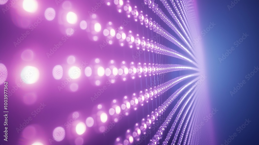 Poster rows of glowing spheres are aligned to form a grid that creates a sense of depth and movement. this 
