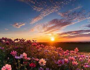 Obraz premium Spectacular Skyway: A Summer Evening with Stunning Sunset Flowers