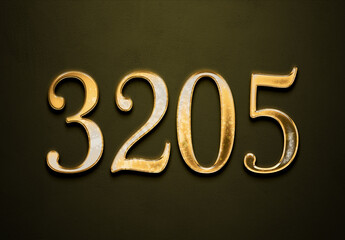 Old gold effect of 3205 number with 3D glossy style Mockup.