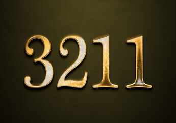 Old gold effect of 3211 number with 3D glossy style Mockup.