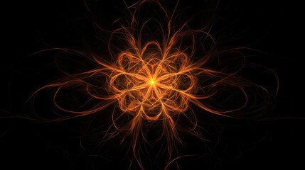 Abstract fractal illustration depicting a fiery flower glowing intensely, with a network of intricate details and patterns