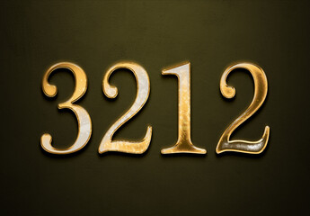 Old gold effect of 3212 number with 3D glossy style Mockup.